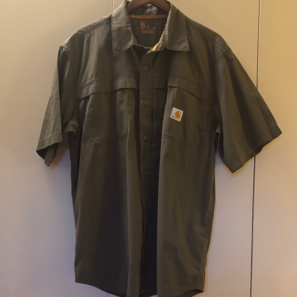 Carhartt Men’s Force Relaxed Fit Mandan Olive Button Down Short Sleeve Shirt XL